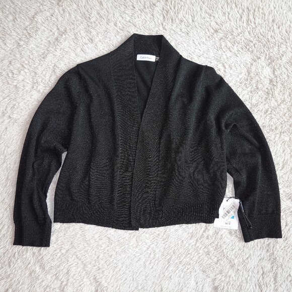 Women's Size XL Calvin Klein Black Shimmer Sparkle Shrug Cropped 3/4 Sleeves NWT - Picture 1 of 6